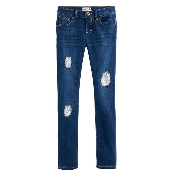 Girls 7-12 Freestyle Revolution Crochet Patch Skinny Jeans, Size: 10, Blue (navy)