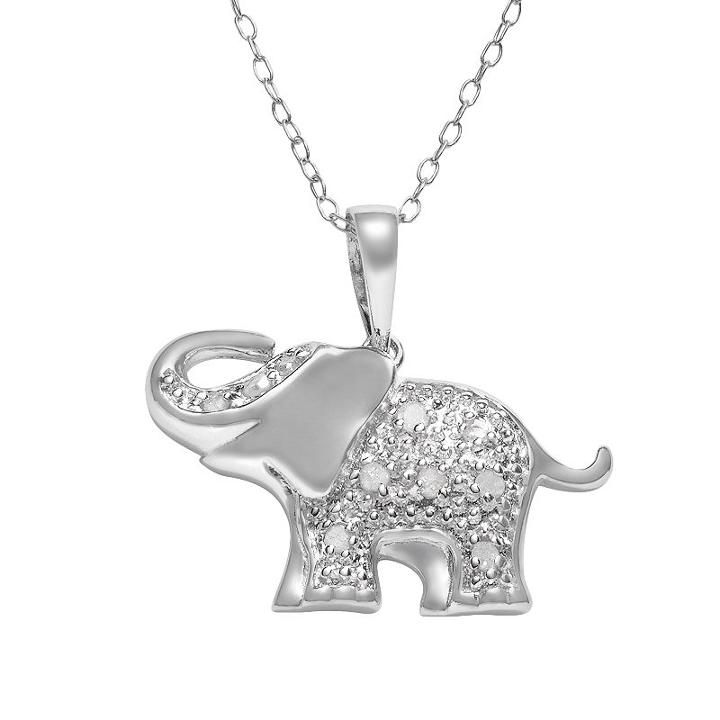 Sterling Silver 1/10-ct. T.w. Diamond Elephant Pendant, Women's, Size: 18, Grey