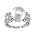 14k White Gold 1/8 Carat T.w. Diamond & Freshwater Cultured Pearl Ring, Women's, Size: 9