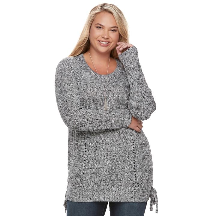 Juniors' Plus Size So&reg; Lace-up Tunic Sweater, Teens, Size: 2xl, Dark Grey