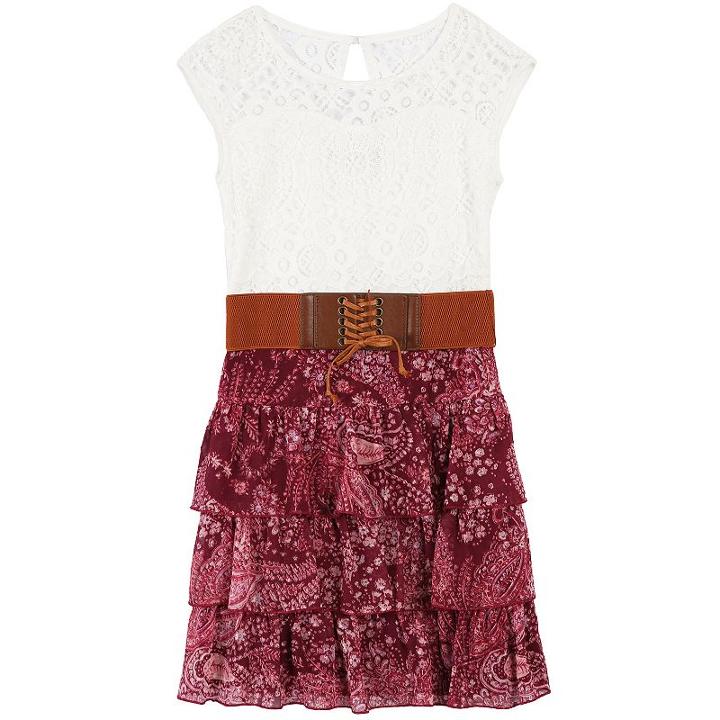 Girls 7-16 Speechless Wide Belted Lace Chiffon Dress, Girl's, Size: 12, Brt Pink