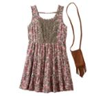Girls 7-16 Knitworks Crochet Front Tiered Floral Dress With Crossbody Purse, Girl's, Size: 8, Med Green