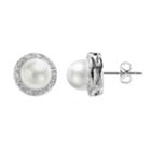 The Silver Lining Silver Plated Simulated Pearl And Cubic Zirconia Halo Stud Earrings, Women's, White