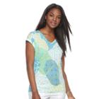 Women's Caribbean Joe Printed Lattice-back Tee, Size: Medium, Light Blue