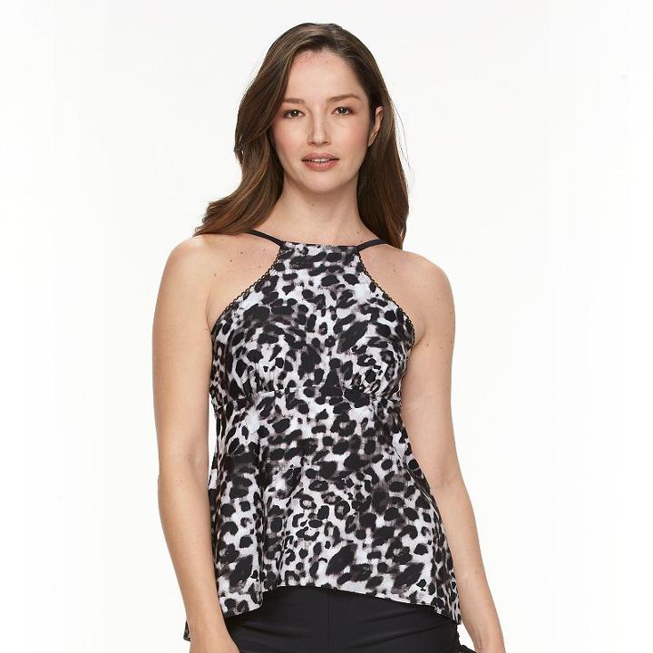 Women's Croft & Barrow&reg; Tummy Slimmer High-neck Tankini Top, Size: 10, Dark Grey