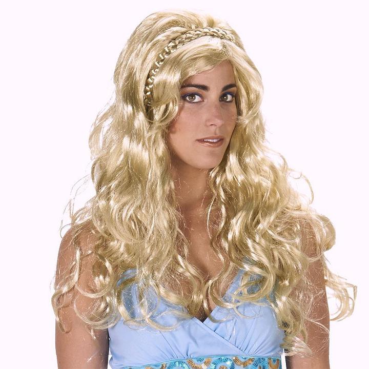 Adult Greek Goddess Costume Wig With Gold Hair Piece, Size: Standard, Multicolor