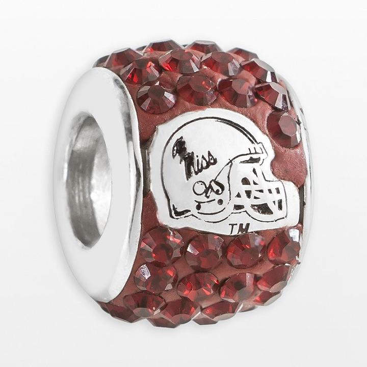 Logoart Ole Miss Rebels Sterling Silver Crystal Logo Bead - Made With Swarovski Crystals, Women's, Red