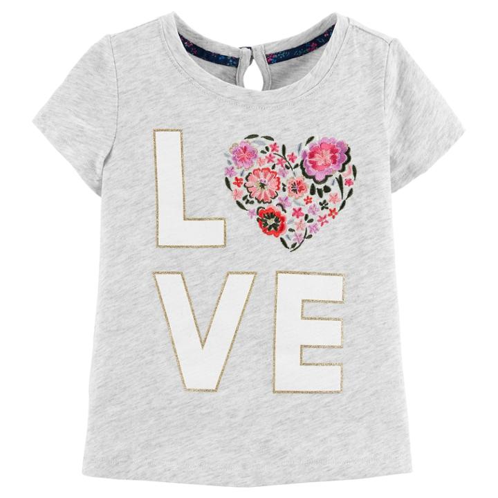 Toddler Girl Oshkosh B'gosh&reg; Love Keyhole Slubbed Glitter Graphic Tee, Size: 3t, Light Grey
