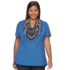 Plus Size World Unity Solid Tee & Printed Scarf, Women's, Size: 0x, Dark Blue