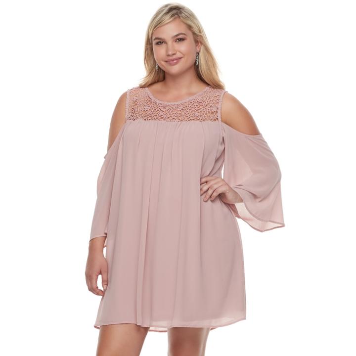 Juniors' Plus Size Heartsoul Crochet Yoke Cold-shoulder Dress, Teens, Size: 1xl, Pink Other