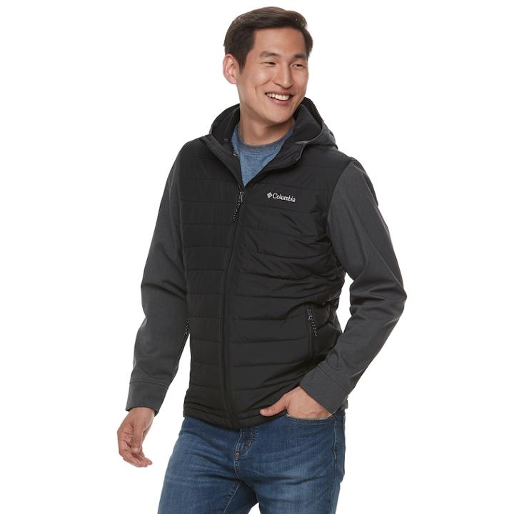 Men's Columbia Oyanta Trail Thermal Coil Colorblock Hooded Hybrid Jacket, Size: Small, Grey (charcoal)
