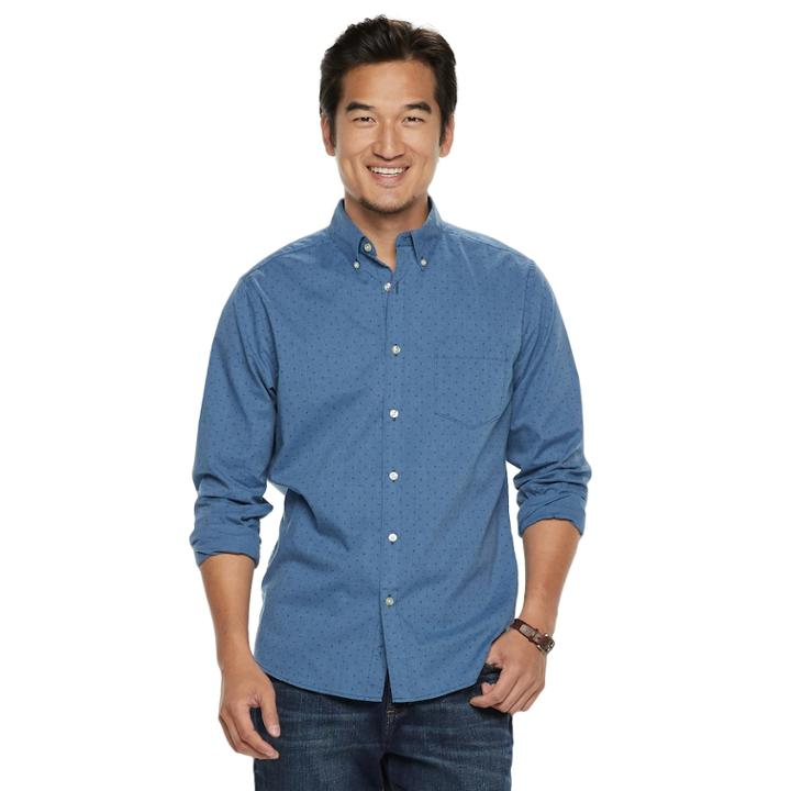 Men's Sonoma Goods For Life&trade; Modern-fit Stretch Poplin Button-down Shirt, Size: Medium, Med Blue