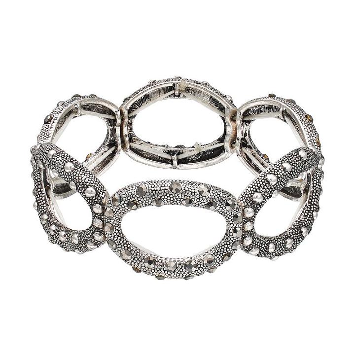 Textured Oval Link Stretch Bracelet, Women's, Dark Grey