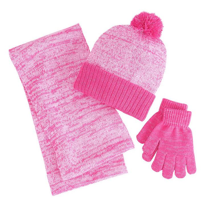 Girls 4-16 Berkshire 3-pc. Marled Infinity Scarf, Hat & Gloves Set, Girl's, Pink