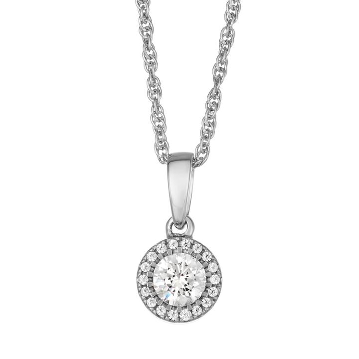 10k White Gold 1/4 Carat T.w. Diamond Halo Pendant Necklace, Women's, Size: 18