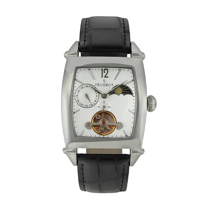 Peugeot Men's Automatic Leather Skeleton Watch - Mk901s, Black