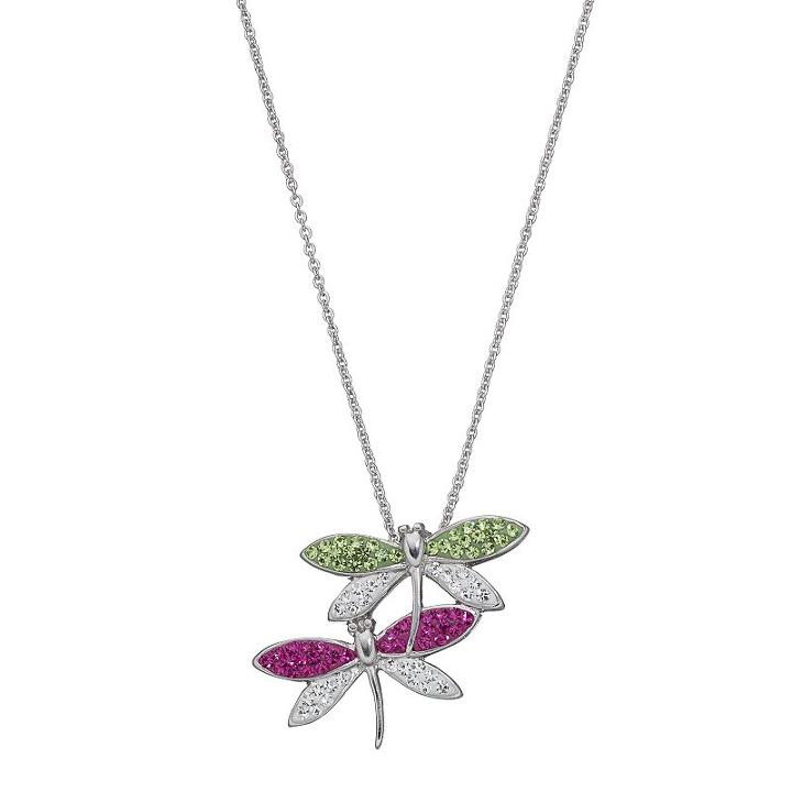 Silver Tone Lab-created Crystal Dragonflies Pendant, Women's, Multicolor