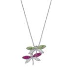 Silver Tone Lab-created Crystal Dragonflies Pendant, Women's, Multicolor