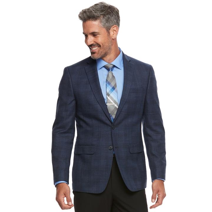 Men's Van Heusen Slim-fit Checked Flex Stretch Sport Coat, Size: 46 - Regular, Blue