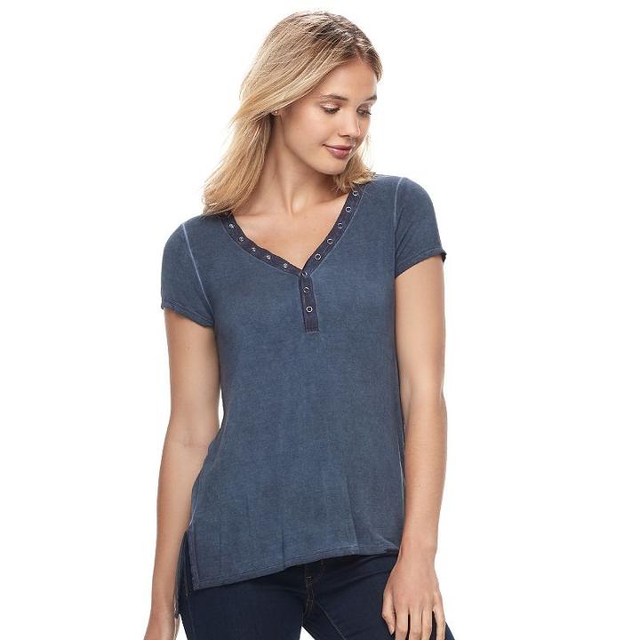 Juniors' Cloud Chaser Grommet Henley Top, Teens, Size: Xl, Blue (navy)