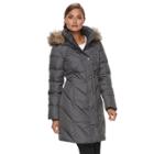 Women's Tower By London Fog Quilted Faux-fur Trim Coat, Size: Xl, Grey (charcoal)