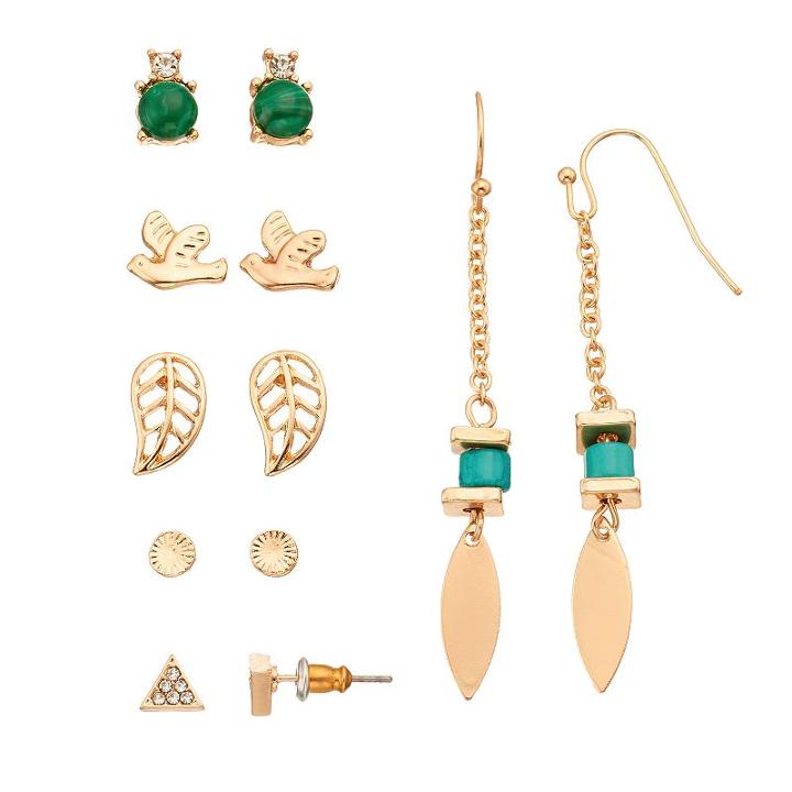 Mudd&reg; Bird, Leaf, Triangle & Marquise Earring Set, Women's, Turq/aqua