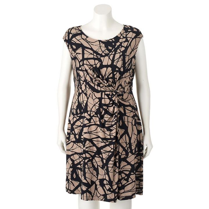 Women's Dana Buchman Print Twist-front Dress, Size: Large, Med Beige