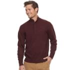 Men's Haggar Regular-fit Suede-trim Stretch Quarter-zip Sweater, Size: Medium, Dark Red