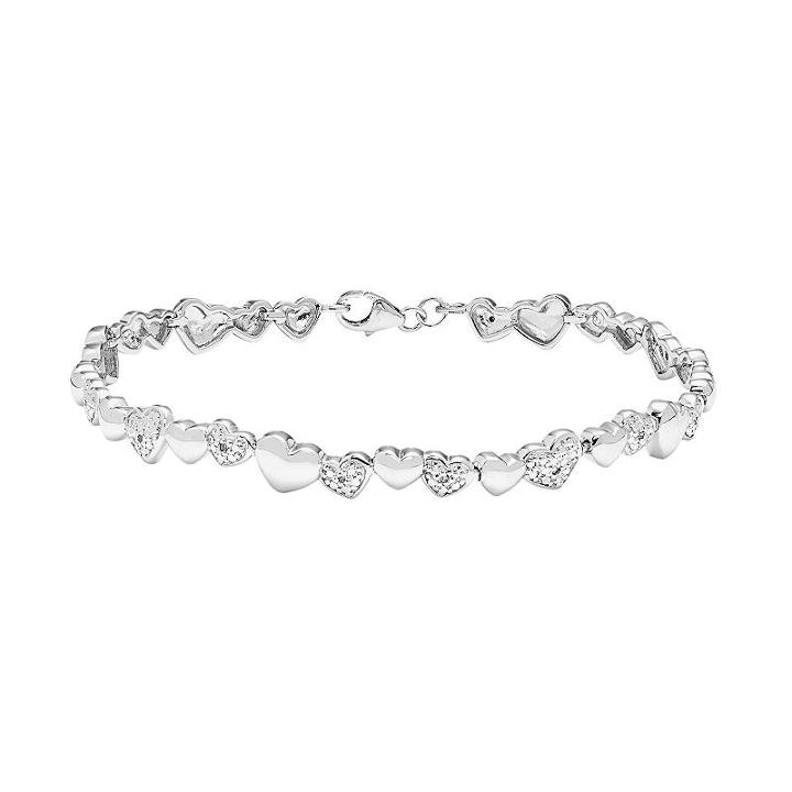 Sterling Silver 1/5 Carat T.w. Diamond Heart Bracelet, Women's, Size: 7.5, White