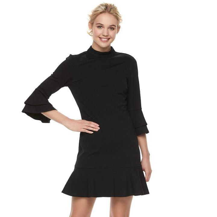 Juniors' Lily Rose Tiered Bell Sleeve Dress, Teens, Size: Medium, Black