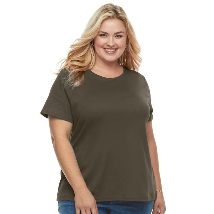 Plus Size Croft & Barrow&reg; Essential Crewneck Tee, Women's, Size: 4xl, Green