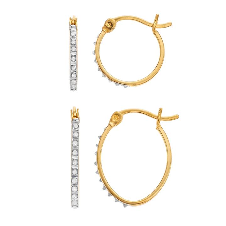 Diamond Mystique 18k Gold Over Silver Diamond Accent Round & Oval Hoop Earring Set, Women's, White