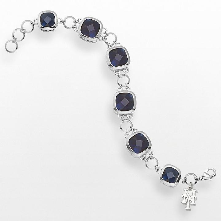 Logoart New York Mets Legend Silver Tone Blue Glass Logo Charm Bracelet, Women's, Size: 7.5, Grey