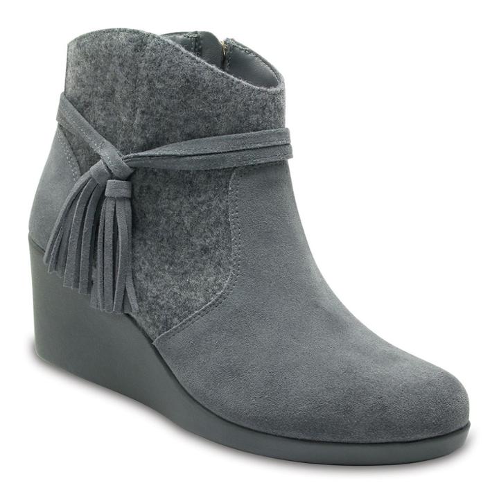Crocs Leigh Tassel Women's Wedge Ankle Boots, Size: 7, Silver