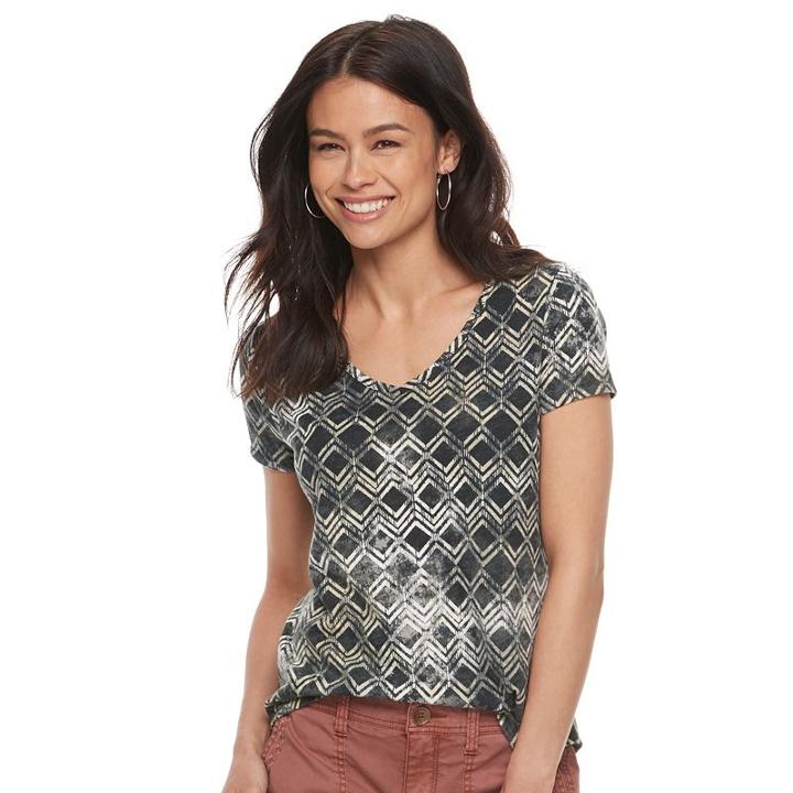 Petite Sonoma Goods For Life™ Essential Print V-neck Tee, Women's, Size: S Petite, Black
