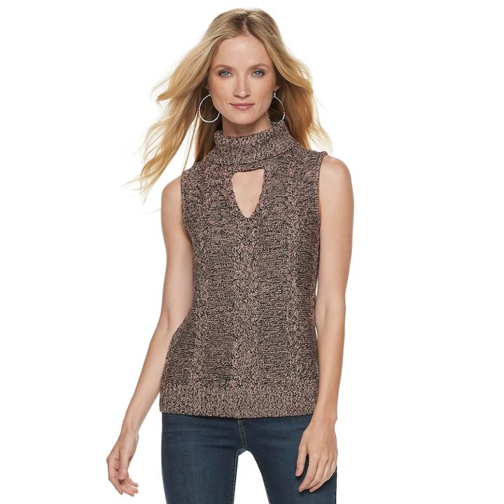 Women's Jennifer Lopez Marled Sleeveless Turtleneck Sweater, Size: Xxl, Light Pink