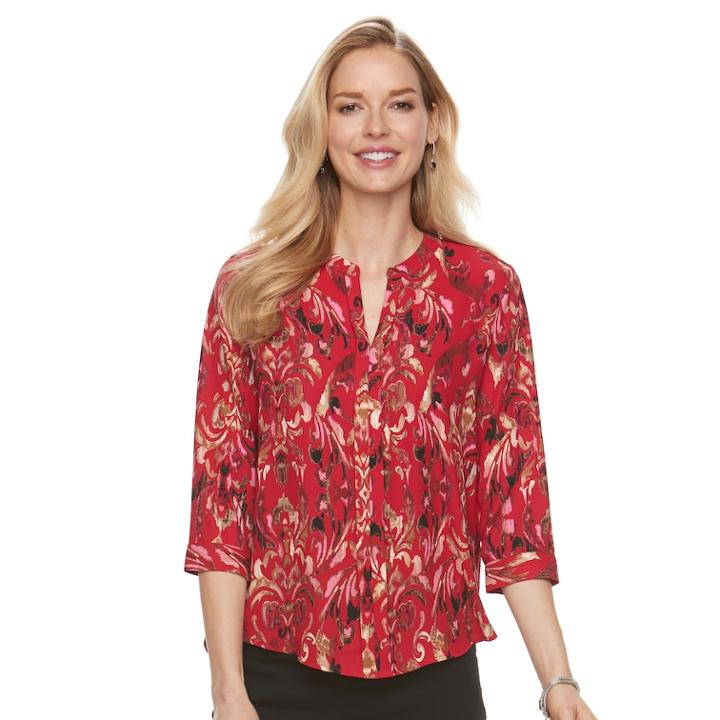 Women's Dana Buchman Woven Popover Top, Size: Xl, Med Red
