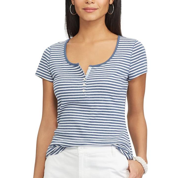 Chaps, Women's Slubbed Henley, Size: Medium, Blue
