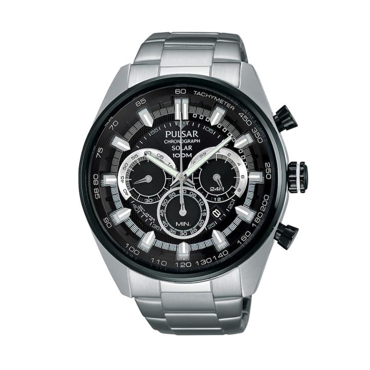 Pulsar Men's On The Go Stainless Steel Solar Chronograph Watch - Px5033, Silver