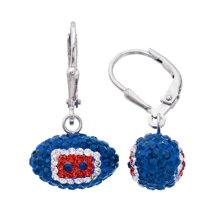 Bufallo Bills Crystal Sterling Silver Football Drop Earrings, Women's, Multicolor