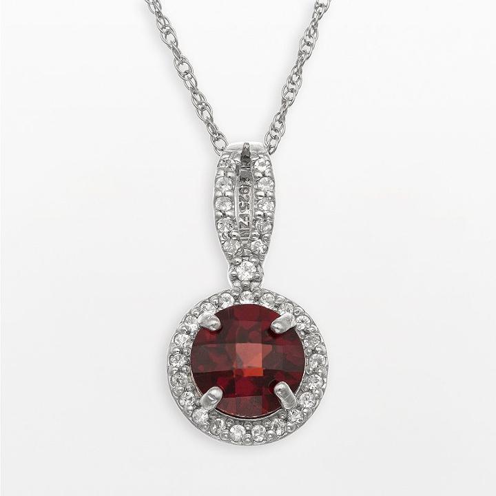 Sterling Silver Garnet And Lab-created White Sapphire Halo Pendant, Women's, Size: 18, Multicolor