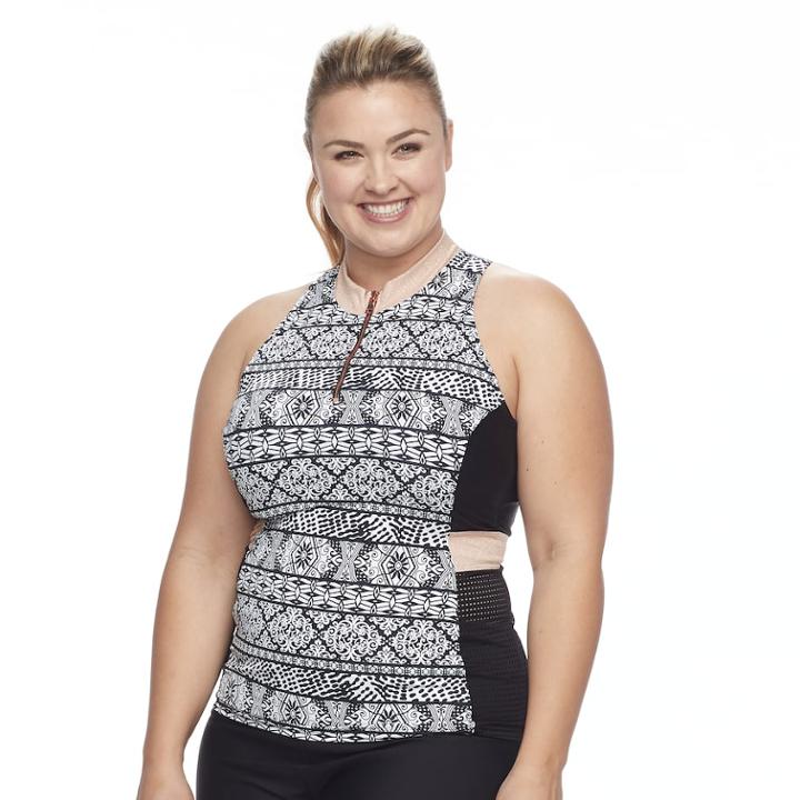 Plus Size N Tribal Stripe Zip Front Tummy Slimmer Tankini Top, Women's, Size: 2xl, Oxford
