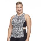 Plus Size N Tribal Stripe Zip Front Tummy Slimmer Tankini Top, Women's, Size: 2xl, Oxford
