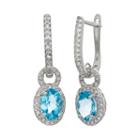 Sterling Silver Swiss Blue Topaz And Lab-created White Sapphire Oval Halo Drop Earrings, Women's