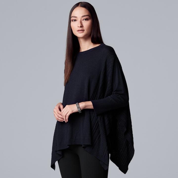 Women's Simply Vera Vera Wang Cable Knit Poncho Sweater, Size: L-xl, Blue (navy)