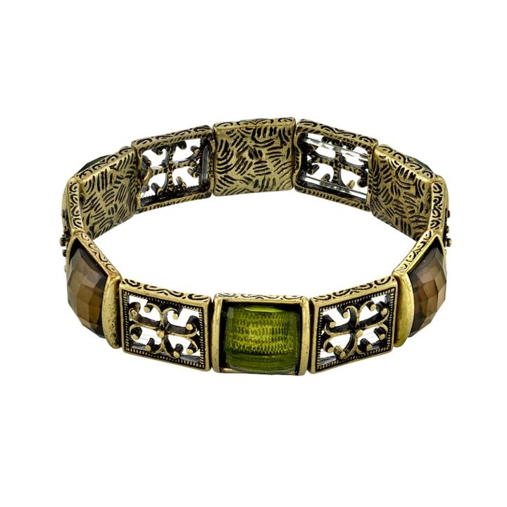 1928 Green Simulated Crystal Stretch Bracelet, Women's, Size: 7, Multicolor