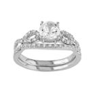 10k White Gold Lab-created White Sapphire & 1/6 Carat T.w. Diamond Engagement Ring Set, Women's, Size: 8