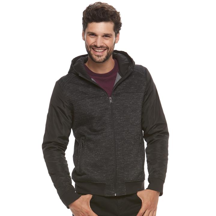 Men's Marc Anthony Slim-fit Mixed Media Hooded Bomber Jacket, Size: Medium, Black
