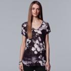 Women's Simply Vera Vera Wang Printed V-neck Tee, Size: Large, Purple