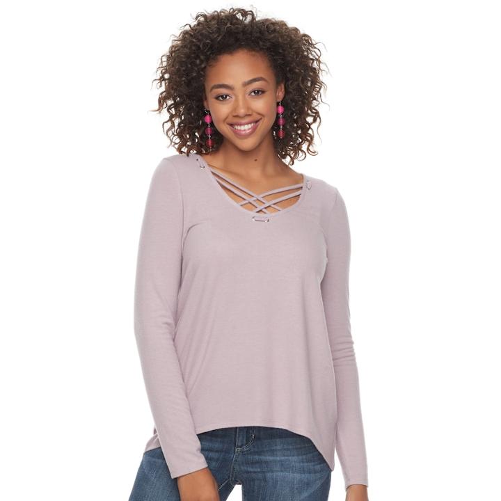 Juniors' Mudd&reg; Cozy Cross Front Tunic, Teens, Size: Xs, Brt Purple